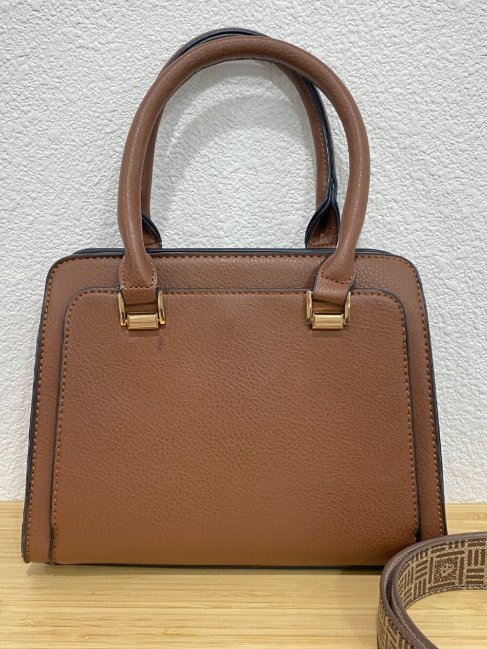 Anne Klein Cognac Satchel - Includes 2 Straps! Monogram & Matching Leather - Picture 9 of 14